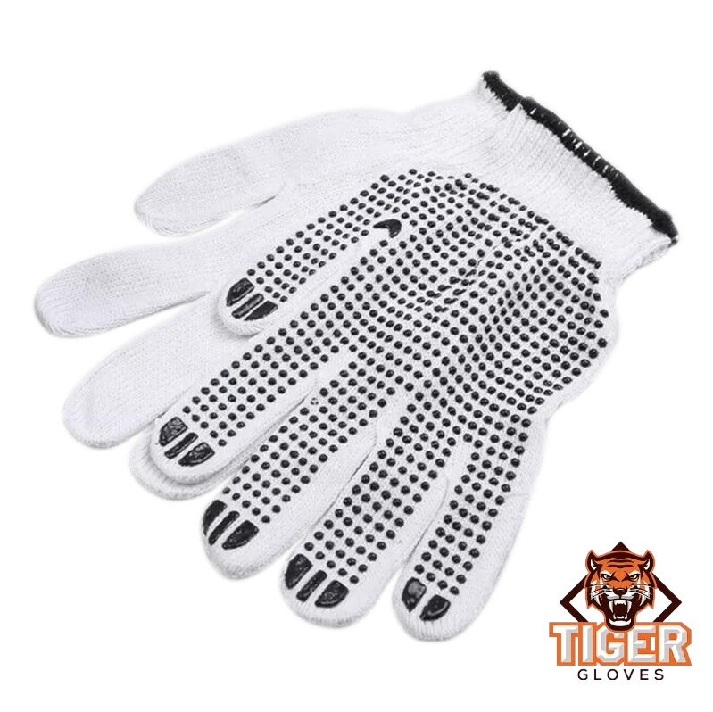 White Cotton Gloves with Black PVC Grip
